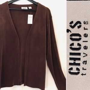 CHICOS Travelers NWT “Bear” Brown Open Jacket